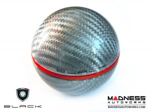 FIAT 500 Gear Shift Knob - Black Italy - Silver Carbon Fiber w/ Red Insert - Fits ABARTH and Automatics